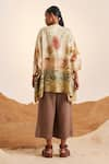 Shop_Cord_Beige Linen Print Woods Cape Open And Crop Top Square June & Pant Set _at_Aza_Fashions