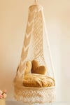 Shop_Karighar_Off White Metal Frame And Natural Cotton Cord Woven Boho Swing Chair With Cushions _at_Aza_Fashions