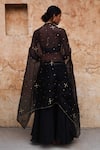 Shop_Deep Thee_Black Chanderi Embroidery Nakshatra Boota Cape Open And Skirt Set _at_Aza_Fashions