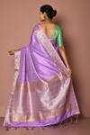 Shop_Samyukta Singhania_Purple Tussar Silk Woven Floral Motifs And Leaf Border Saree For Women_at_Aza_Fashions