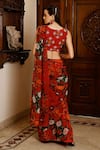 Shop_SANAM_Red Organza Floral Blooms V Neck Charlotte Soft Saree With Silk Blouse _at_Aza_Fashions