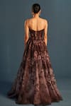 Shop_Cedar & Pine_Brown Organza Printed Floral Sweetheart Sepia Sequin Embroidered Gown  _at_Aza_Fashions