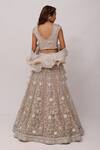 Shop_Onaya_Off White Net Embroidery Floral Leaf Neck Lehenga Set With Ruffle Dupatta_at_Aza_Fashions