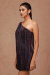 Shop_SHRIYA SOM_Black Tulle Embroidery Beaded Fringes One Shoulder Detail Dress  _at_Aza_Fashions