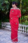Shop Atelier Shikaarbagh Red , Georgette, Satin Embroidery Tota Bordered Saree at Aza Fashions Shop_Atelier Shikaarbagh_Red , Georgette, Satin Embroidery Tota Bordered Saree _at_Aza_Fashions