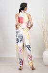 Shop_Garo_Off White Russian Silk Geometric Round Pattern Halter Jumpsuit _at_Aza_Fashions