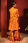 Shop_Shetab Kazmi_Orange Modal, Satin Mandarin Collar Floral Digital Print Peplum Top Gharara Set _at_Aza_Fashions
