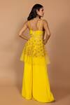 Shop_Varun Bahl_Yellow Georgette Embroidered Floral V Peplum Jumpsuit With Dupatta  _at_Aza_Fashions