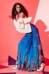 Shop_Esha L Amin_Multi Color Viscose, Crepe Beads, Sequins Building Print Flared Pant _at_Aza_Fashions