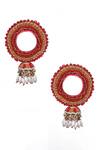 Shop_Kanyaadhan By Dhirajaayushi_Red Beads Thread Embroidered Jhumkas _at_Aza_Fashions