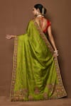 Shop_Samyukta Singhania_Green Tussar Silk Floral Pattern Saree _at_Aza_Fashions