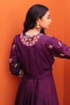 Shop_Kesar Studio_Purple Silk Embroidery V-neck Bageecha Asymmetric Gown With Jacket_at_Aza_Fashions