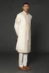 Shop_Rar Studio_Ivory Chanderi Handloom Woven Quilted Dori Work Border Sherwani Set  _at_Aza_Fashions