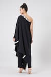 Shop_Aakaar_Black Moss Crepe Plain Crystal Shawl Asymmetrical Embellished Kaftan And Pant Set _at_Aza_Fashions