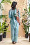 Shop_Pants and Pajamas_Blue Kala Cotton Embroidered Mogra Shirt Tunic And Straight Pant Set For Women_at_Aza_Fashions