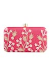 Buy_Naintara Bajaj_Pink Embroidered Floral Zardozi Clutch With Sling_at_Aza_Fashions