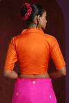 Shop_Weaver Story_Orange Pure Silk V Neck Half Sleeve Blouse_at_Aza_Fashions