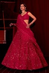 Shop_Mishru_Fuchsia Lehenga And Dupatta Organza Embroidery 3d Evie Bridal Set  _at_Aza_Fashions