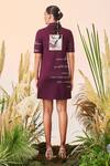 Shop_Shahin Mannan_Wine Double Crepe Thread And Beads Spread Collar Post Card Polo Dress _at_Aza_Fashions