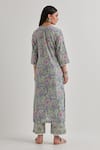 Shop_Priya Chaudhary_Green Cotton Printed Floral V Neck Long Kurta With Pant _at_Aza_Fashions