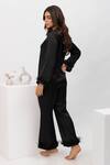 Shop_Dawn And Dusk_Black Silky Satin Collared Neck Pearl Feather Detailed Shirt And Pant Set _at_Aza_Fashions