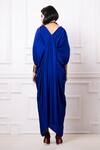 Shop_Megha Garg_Blue Satin Embroidered Sequins V Neck Pleated Draped Kaftan Jumpsuit _at_Aza_Fashions