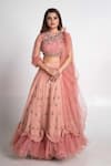 Shop_Merge Design_Pink Modal, Net, Chiffon Cut Work, Sequins, Pearls Hand Embroidered Lehenga Set _at_Aza_Fashions