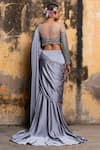 Shop_Nitika Gujral_Grey Saree Armani Satin Embroidered Sequin Draped With Bead And Work Blouse _at_Aza_Fashions