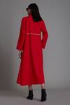 Shop_MATI_Red 100% Cotton High Neck Solid Piping Dress_at_Aza_Fashions