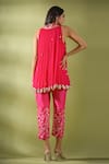 Shop_Pallavi Jaipur_Fuchsia Tunic Chiffon Embroidery Gota Stand Collar Leaf And Pant Set  _at_Aza_Fashions