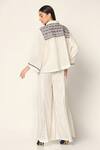 Shop_Two Sisters By Gyans_White Cotton Embroidery Collared Shirt And Wide Leg Pant Set _at_Aza_Fashions