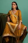Shop_5elements_Yellow Modal Satin Woven Bandhani V Neck Pattern Anarkali With Pant _at_Aza_Fashions