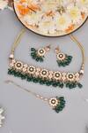 Shop_Swabhimann_Green Beads, Pearls Floral Embellished Choker Set _at_Aza_Fashions
