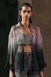 Shop_Akhl_Grey Silk Organza Shawl Neck Gradient Sheer Shirt _at_Aza_Fashions