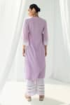 Shop_Roze_Purple Cotton, Handloom Cotton, Chiffon Lace, Iris Front Pleated Kurta Set _at_Aza_Fashions