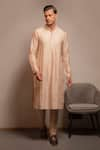 Shop_Darshika Menswear_Peach Cotton Silk Embroidery Pearl Kurta Set _at_Aza_Fashions