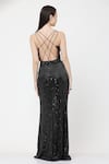 Shop_Ambrosia_Black 100% Nylon Mesh Hand Embroidered Sequins V Neck High Slit Gown _at_Aza_Fashions