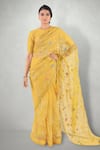 Shop I Am Design Yellow Raw , Organza Aari Crew Neck Saree With Blouse at Aza Fashions Shop_I Am Design_Yellow Raw , Organza Aari Crew Neck Saree With Blouse _at_Aza_Fashions