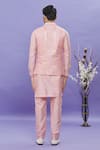 Shop_Aryavir Malhotra_Pink Art Banarasi Silk Printed Geometric Bundi Kurta Set_at_Aza_Fashions