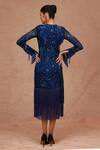 Shop_Shriya Som_Blue Tulle Fringe, Embroidery V-neck Floral Hem Dress _at_Aza_Fashions