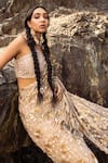 Shop_Nandita Thirani_Beige Tulle Embroidery Floral Motifs Pant Saree With Bustier _at_Aza_Fashions