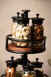 Shop_S.G. Home_Black Metal And Wood Rotary 7 Jar Spice Rack _at_Aza_Fashions