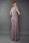 Shop_Anjum Qureshi_Pink Satin Hand Embroidered Sequin One Shoulder Sheath Gown _at_Aza_Fashions