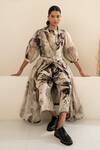 Shop_Arcvsh By Pallavi Singh_Grey Organza, Linen Embroidery Collared Floral Print Jacket With Jumpsuit _at_Aza_Fashions