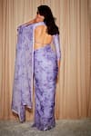 Dohr India_Purple Saree Organza Printed Botanical Pre-draped  _Online_at_Aza_Fashions