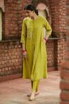 Shop_Vashisht Guru Dutt_Green Chanderi Tissue Patchwork Floral Round Sequin And Flower Kurta & Pant Set _at_Aza_Fashions