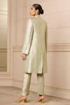 Tarun Tahiliani_Ivory Brocade Floral High Neck Jacket And Pant Set _Online_at_Aza_Fashions