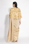 Shop_431-88 by Shweta Kapur_Gold Pleated Silk Embellished Cutdana V Pre-draped Saree And Cape Set  _at_Aza_Fashions