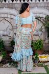 Shop_Suruchi Parakh_Blue Georgette Pre-draped Flower Vine Print Saree With Blouse_at_Aza_Fashions