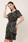 Shop_Ambrosia_Black 100% Nylon Mesh Hand Embellished Beads Round Dress _at_Aza_Fashions